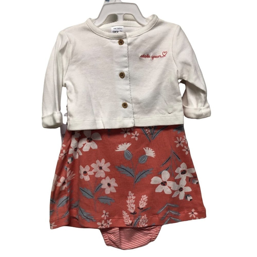 CARTERS‎ Baby Girls 2-Pc. Bodysuit Dress & Cardigan Set  SIZE 6 mos nwt